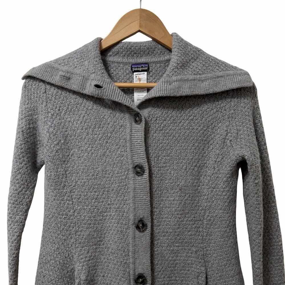 Patagonia Womens Merino Wool Long Spread Collar Cardigan Size M Gray Turtleneck - Picture 3 of 7